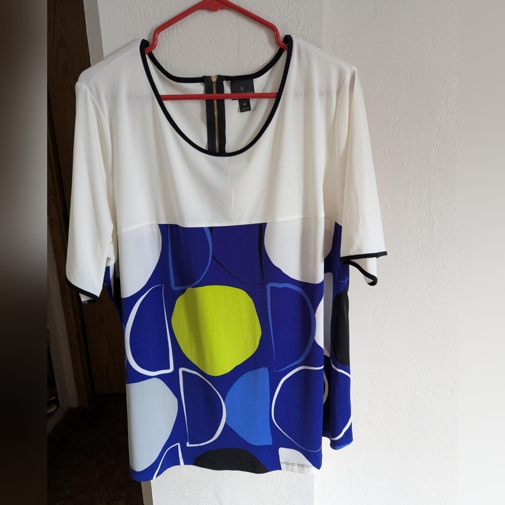 Worthington Women's Blue, White, and Yellow Blouse
